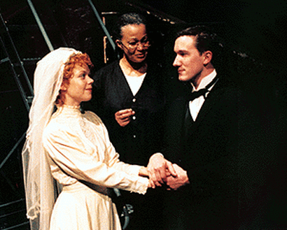Emily Bergl, Lizan Mitchell and Carson Elrod in Our Town.
