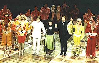 The Mamma Mia! company is joined by Bjorn Ulvaeus, Catherine Johnson and Benny Andersson at the May 23 opening night.