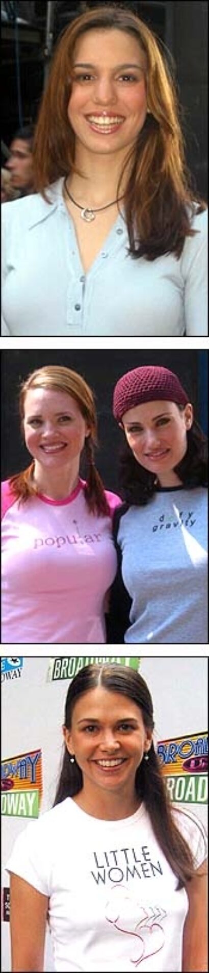 From Top: Christy Carlson Romano, Jennifer Laura Thompson (left) and Idina Menzel, and Sutton Foster