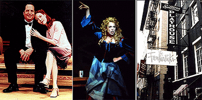 Jon Lovitz and Veanne Cox in The Dinner Party, Carolee Carmello in Kiss Me, Kate and The Fantasticks at the Sullivan Street Playhouse.