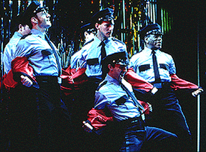 Jason Danieley, Patrick Wilson, Romain Fruge and Andre De Shields strip in The Full Monty.