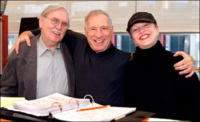Thomas Meehan, Mel Brooks and Susan Stroman, creators of <i>Young Frankenstein</i> which will have a top ticket price of $450.