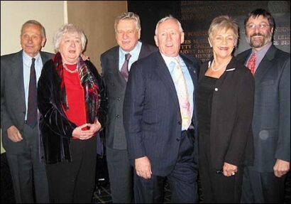 From Left: A.R. Gurney, Elizabeth McCann, Brian Murray, Len Cariou, Estelle Parsons and Santo Loquasto