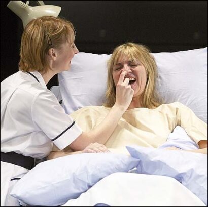From Left: Emma Lowndes and Kim Cattrall in <i> Whose Life Is It Anyway?</i>