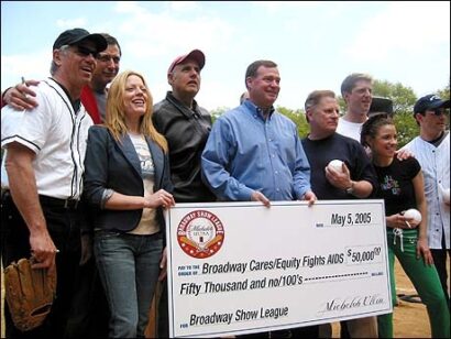 Broadway stars turned softball players celebrate the opening of the Broadway Show League season