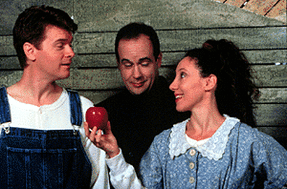 John Scherer, Kevin Ligon and Joanna Glushak in Act One of Goodspeed Opera House's The Apple Tree.