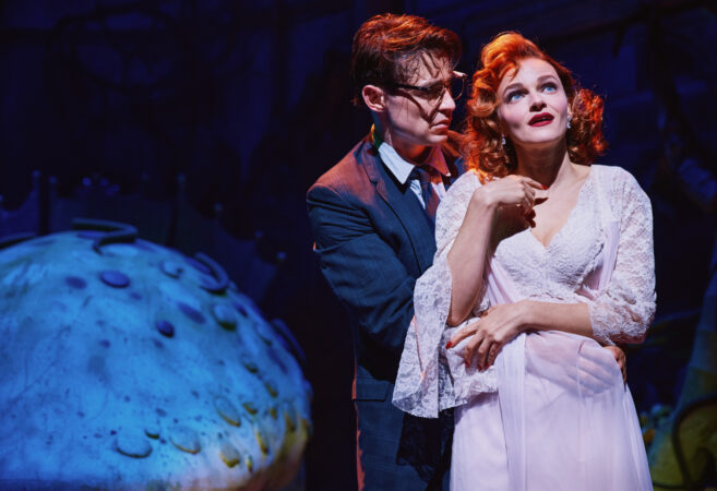 Little Shop of Horrors Off-Broadway Production Photos 2025 Thomas Doherty and Madeline Brewer HR
