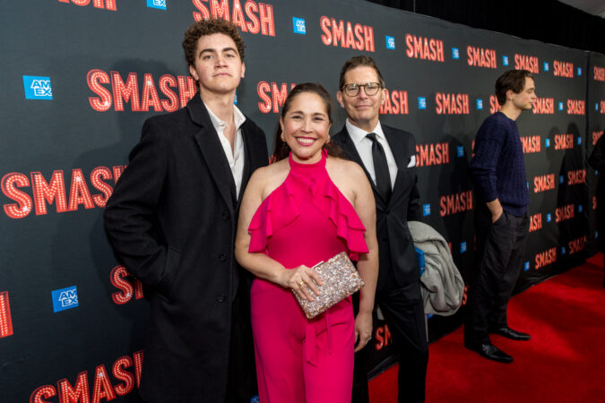 Smash Broadway Opening Night 2025 Hudson Flynn, Andrea Burns, and Peter Flynn HR