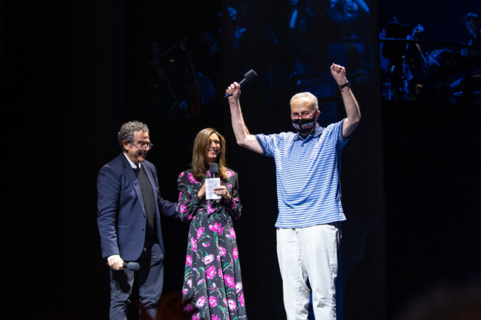 Dear Evan Hansen_Broadway_Reopening Night_2021_Michael Greif, Stacey Mindich, and Senator Chuck Schumer_HR