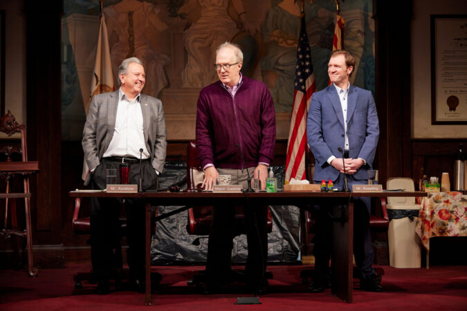 The Minutes_Broadway_Production Photos_2022_ Jeff Still, Tracy Letts, and Cliff Chamberlain_HR