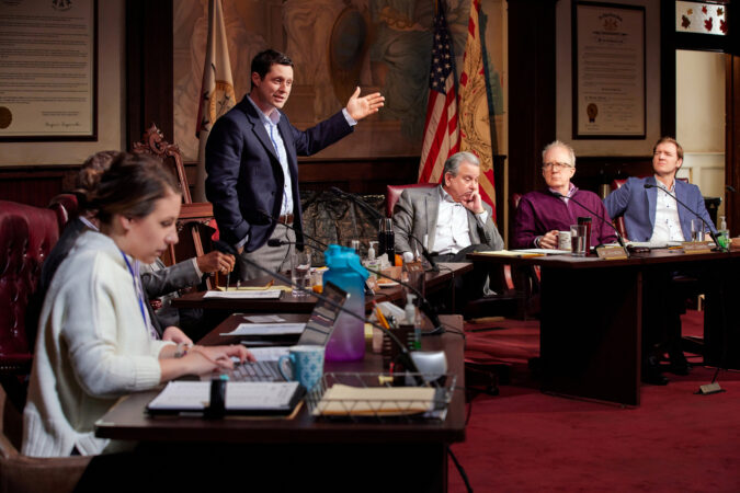 The Minutes_Broadway_Production Photos_2022_Jessie Mueller, Noah Reid, Jeff Still, Tracy Letts, and Cliff Chamberlain_HR