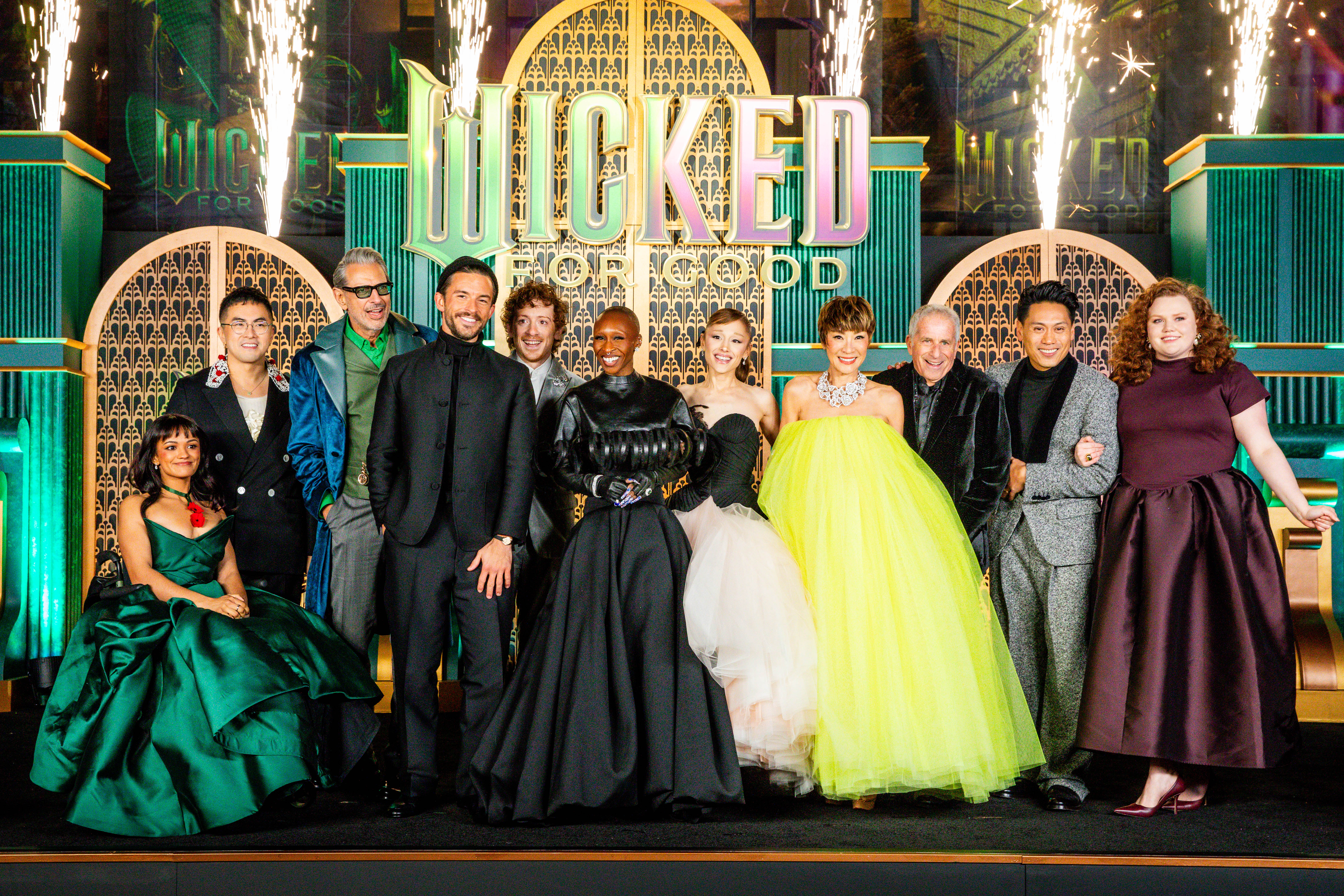 slim fit dress slacks Wicked: For Good (2025) Madame Morrible Green Lightning Dress Outfits   Coshduk