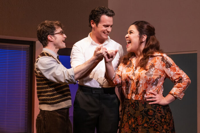 Merrily We Roll Along Broadway 2024 Daniel Radcliffe, Jonathan Groff, and Lindsay MendezHR