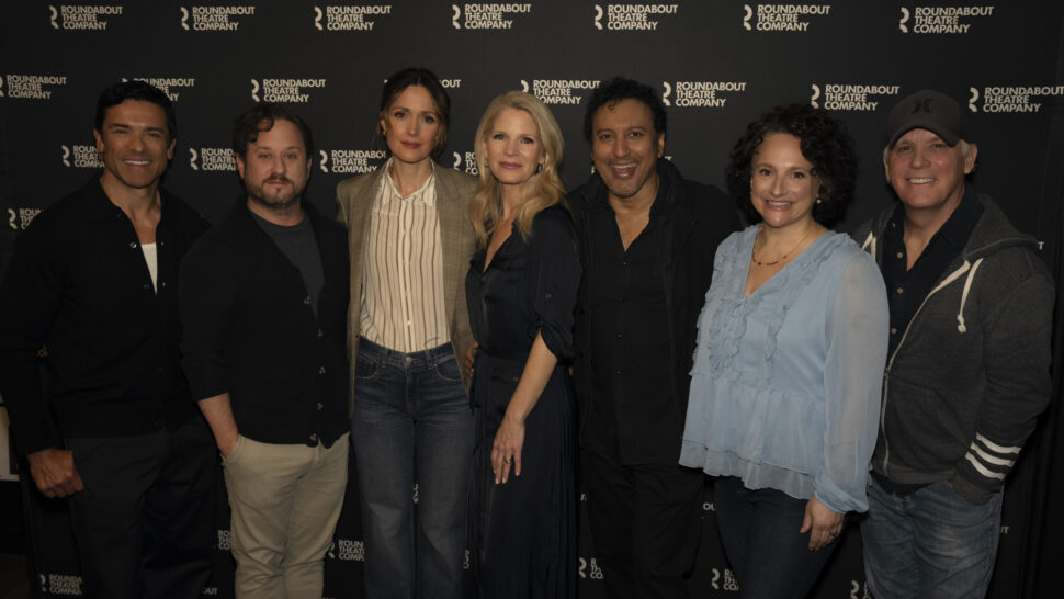 Fallen Angels Broadway Press Day 2026 Mark Consuelos, Christopher Fitzgerald, Rose ﻿Byrne, Kelli O'Hara, ﻿Aasif Mandvi, Tracee Chimo, and Scott Ellis HR