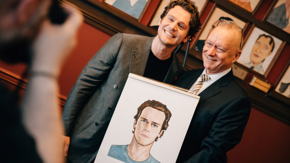 Jonathan Groff Sardi's Caricature 2024  Jonathan Groff and ﻿Max Klimavicius HR