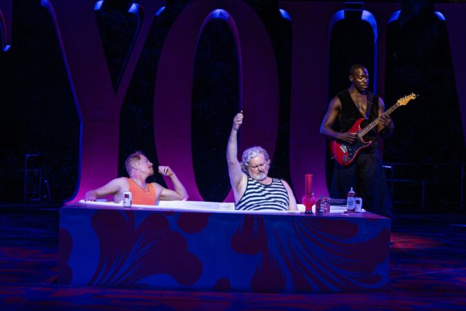 Twelfth Night Shakespeare in the Park Production Photos 2025 Jesse Tyler Ferguson, John Ellison Conlee, and Moses Sumney HR
