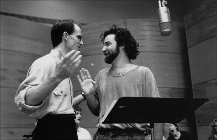 Robert Westenberg and Mandy Patinkin in the recording studio