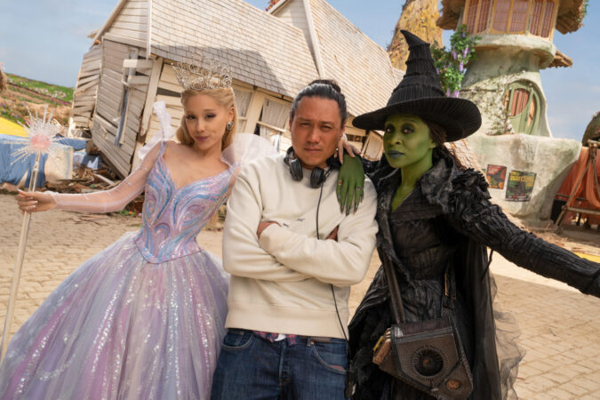Wicked For Good Production Stills 2025 Ariana Grande, Jon M. Chu, and Cynthia Erivo HR