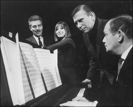 In rehearsal: Sydney Chaplin, Streisand, Bob Merrill and Jule Styns
