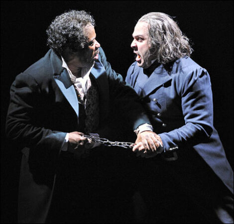 Lawrence Clayton (Jean Valjean) and Andrew Varela (Javert)