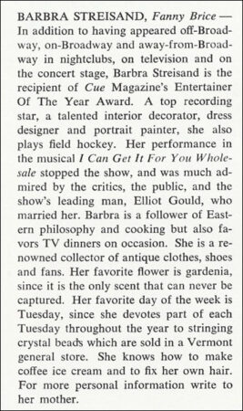 Streisand's Playbill Bio