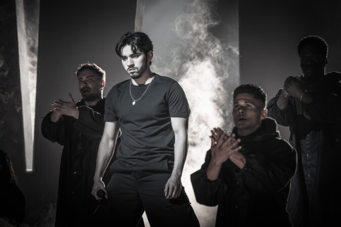 Evita West End production photos 2025 Carl Au, Diego Andres Rodriguez, Damian Buhagiar and Dangelo Jones HR