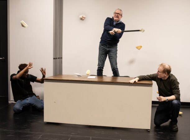 Ulysses The Public Theater Off-Broadway Rehearsal Photos 2025 Christopher Rashee-Stevenson, Vin Knight, and Scott Shepherd  HR