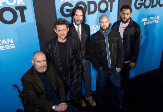 Waiting For Godot Broadway Opening Night 2025 Michael Patrick Thornton, Alex Winter, Keanu Reeves, Jamie Lloyd, and Brandon J. ﻿Dirden HR