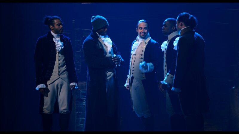 Hamilton_Disney+_Production Photos_Daveed Diggs, Okieriete Onaodowan, Lin-Manuel Miranda, Leslie Odom, Jr., and Anthony Ramos_HR