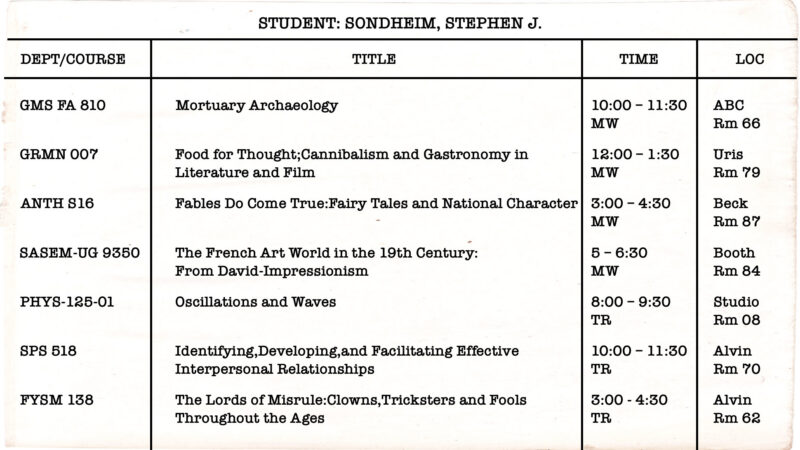 Master Classes Fake College Schedules For Your Favorite Musical 