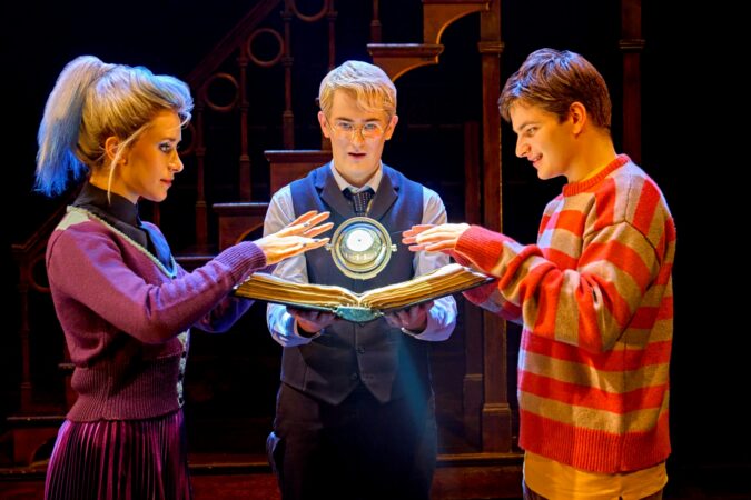Harry Potter and the Cursed Child West End Production Photos 2025 Sophie Matthew, Kai Spackman, and Joshua Sullivan HR