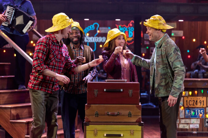 Come From Away Paper Mill Playhouse Production Photos 2026 David Socolar, Jason Tyler Smith, Andréa Burns, and Kent M. Lewis HR