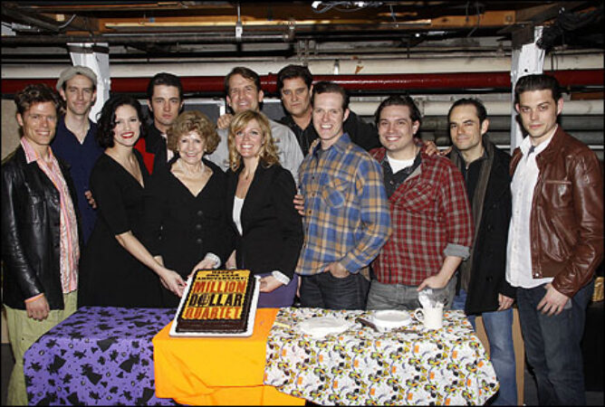 The cast and creative team of <i>Million Dollar Quartet</i> with Marilyn Evans Rihel