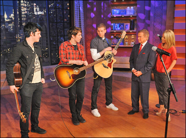 Michael Esper, John Gallagher, Jr. and Stark Sands with Regis Philbin and Kelly Ripa