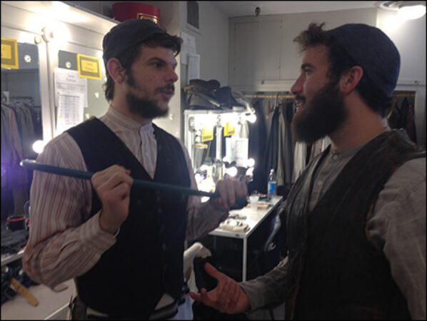 Will Burton and Matt Amira (Avram) talk through some last minute notes before the show starts….