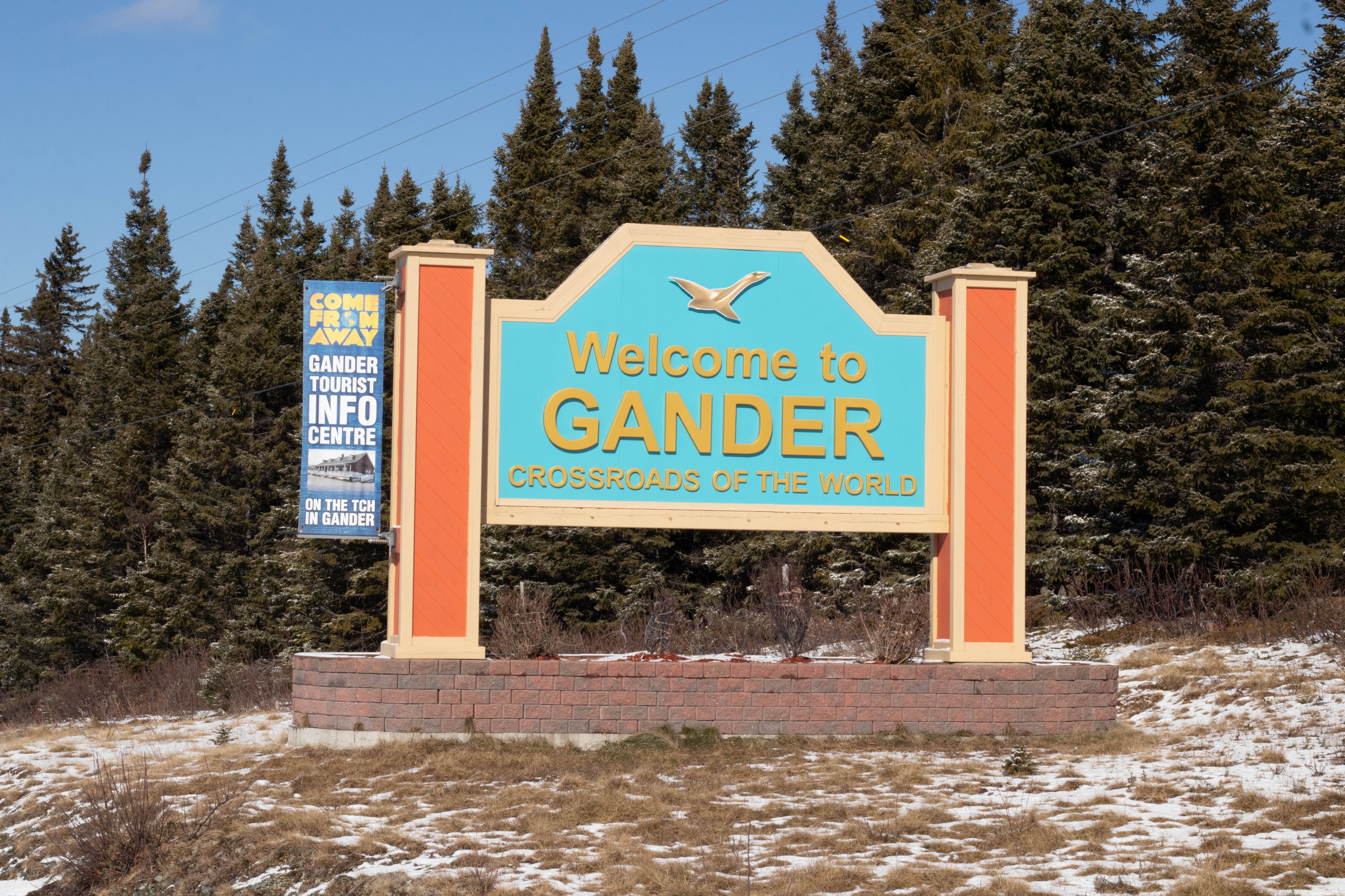 Gander, Terranova y Labrador, Canadá - 28 de febrero de 2022: Letrero de bienvenida a Gander