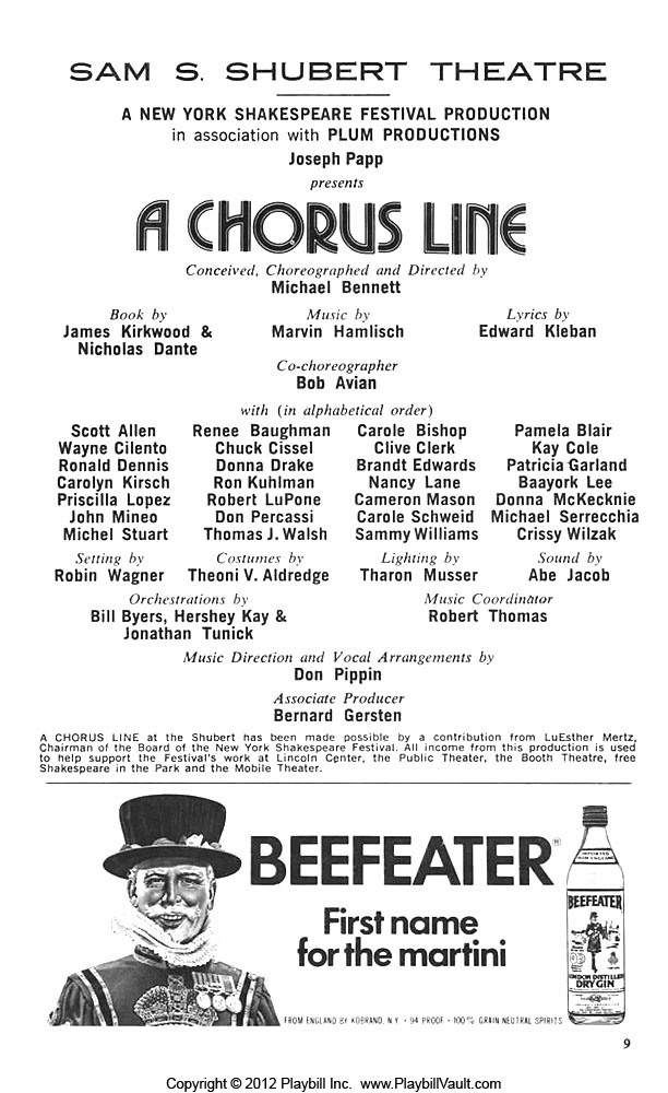 Collectables Theatre Opera Ballet ORIG PLAYBILL FOR A CHORUS LINE OC 