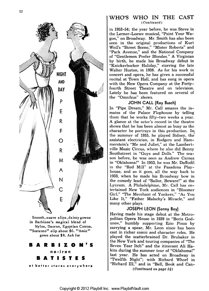 Pipe Dream (Broadway, Sam S. Shubert Theatre, 1955) Playbill