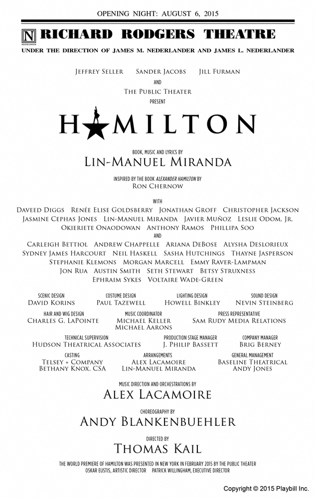 Hamilton Screening Hamilton (Broadway, Richard Rodgers Theatre, 2015) | Playbill