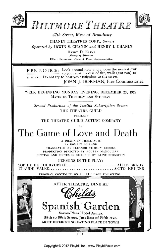 The Game Of Love And Death - December 23, 1929