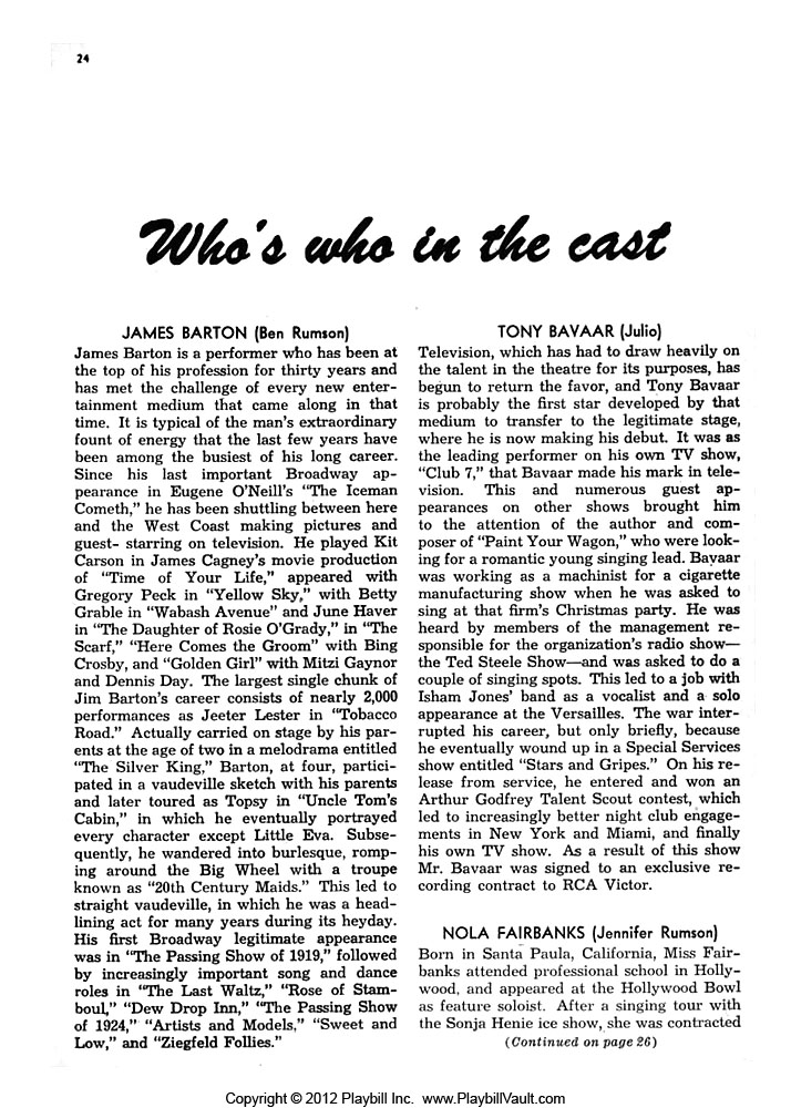 Paint Your Wagon (Broadway, Sam S. Shubert Theatre, 1951) Playbill