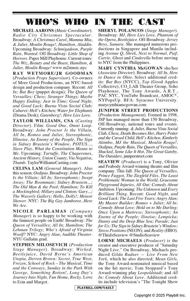 All Out Playbill - Opening Night