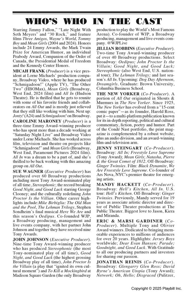 All Out Playbill - Opening Night