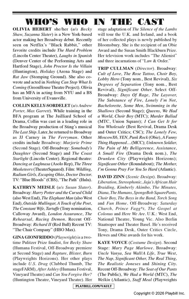 Becky Shaw Playbill - Opening Night