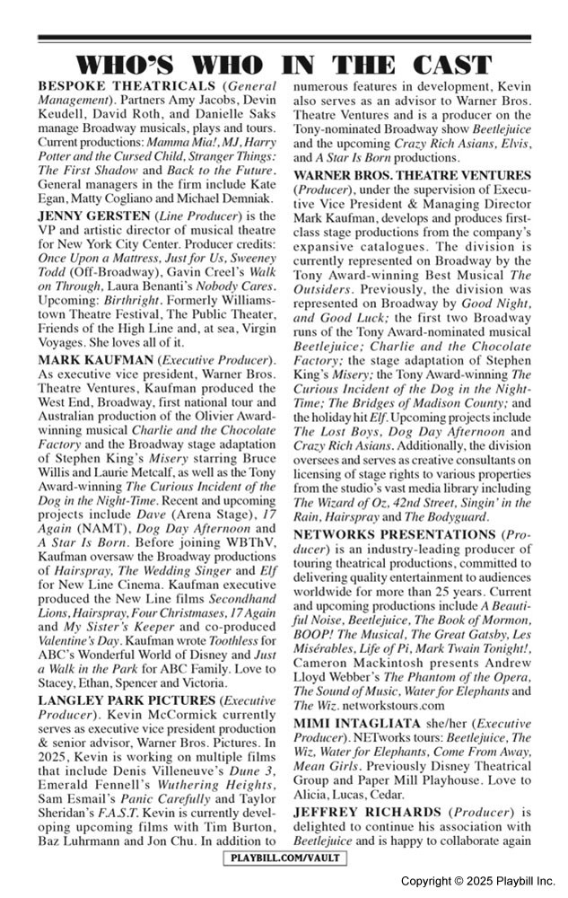 Beetlejuice Playbill - Opening Night