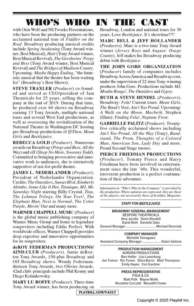 Beetlejuice Playbill - Opening Night