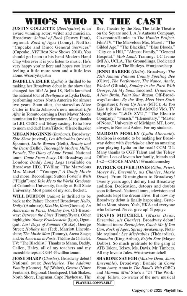 Beetlejuice Playbill - Opening Night