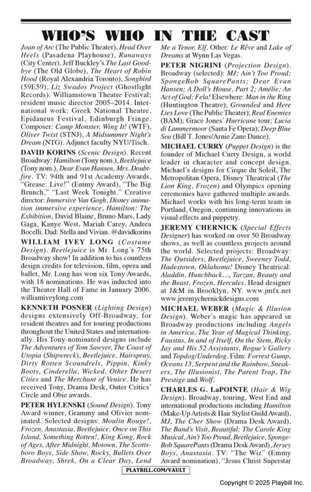 Beetlejuice Playbill - Opening Night