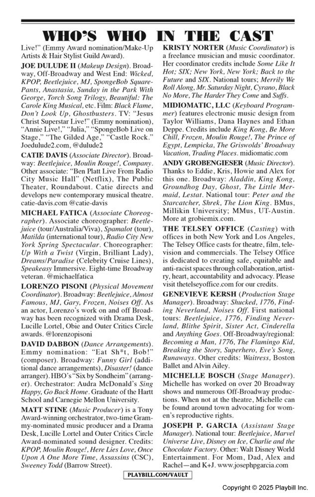 Beetlejuice Playbill - Opening Night