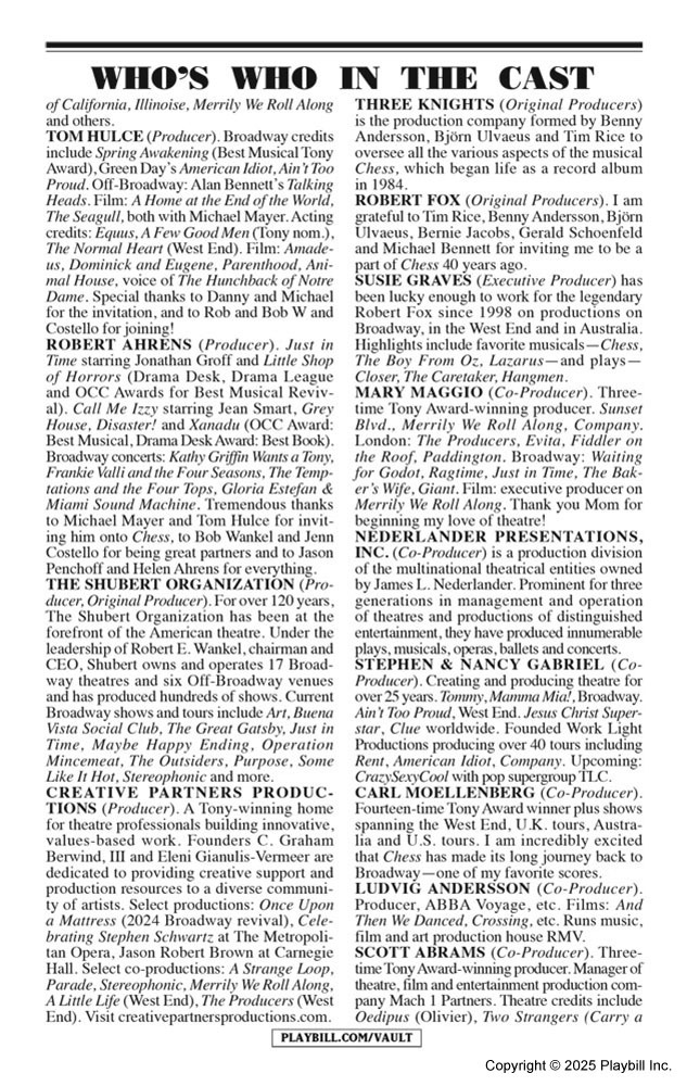 Chess Playbill - Opening Night